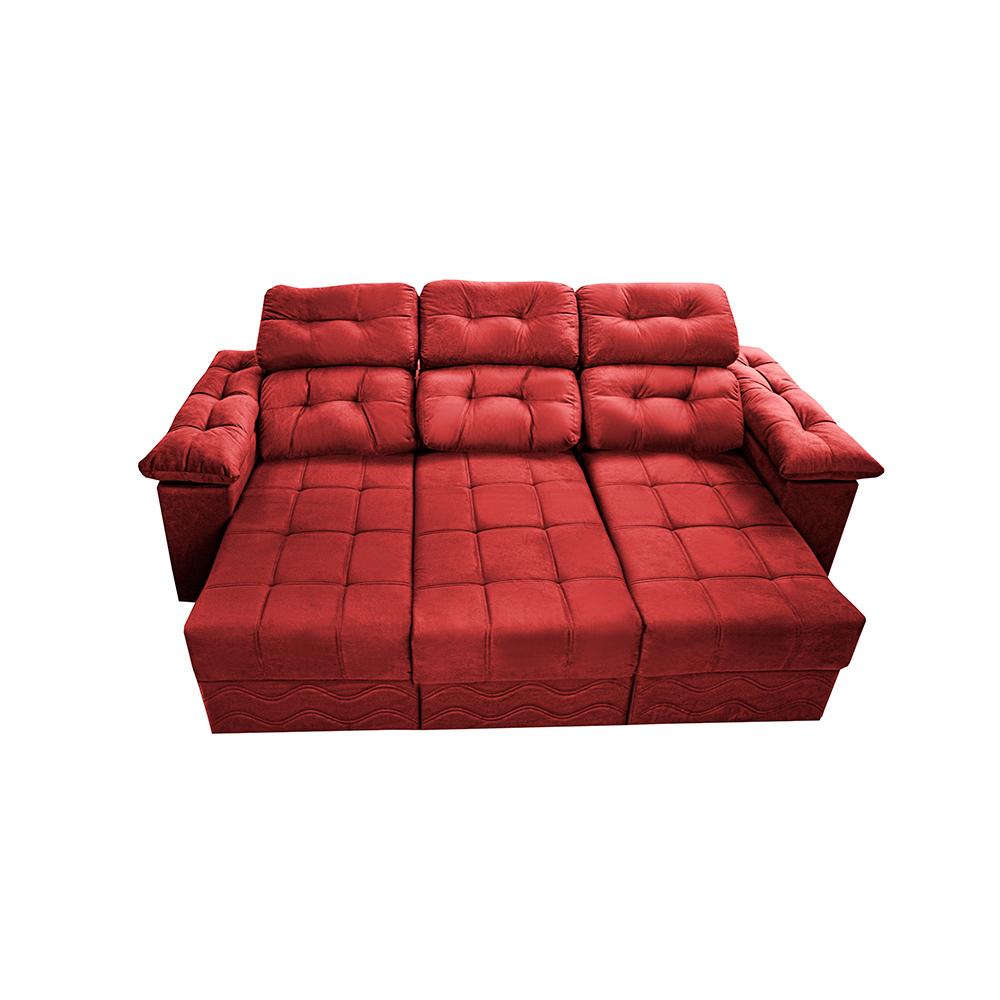 Sofa Itália 2,80 Mts Retrátil e Reclinavel Tecido Suede Vermelho - Cama InBox