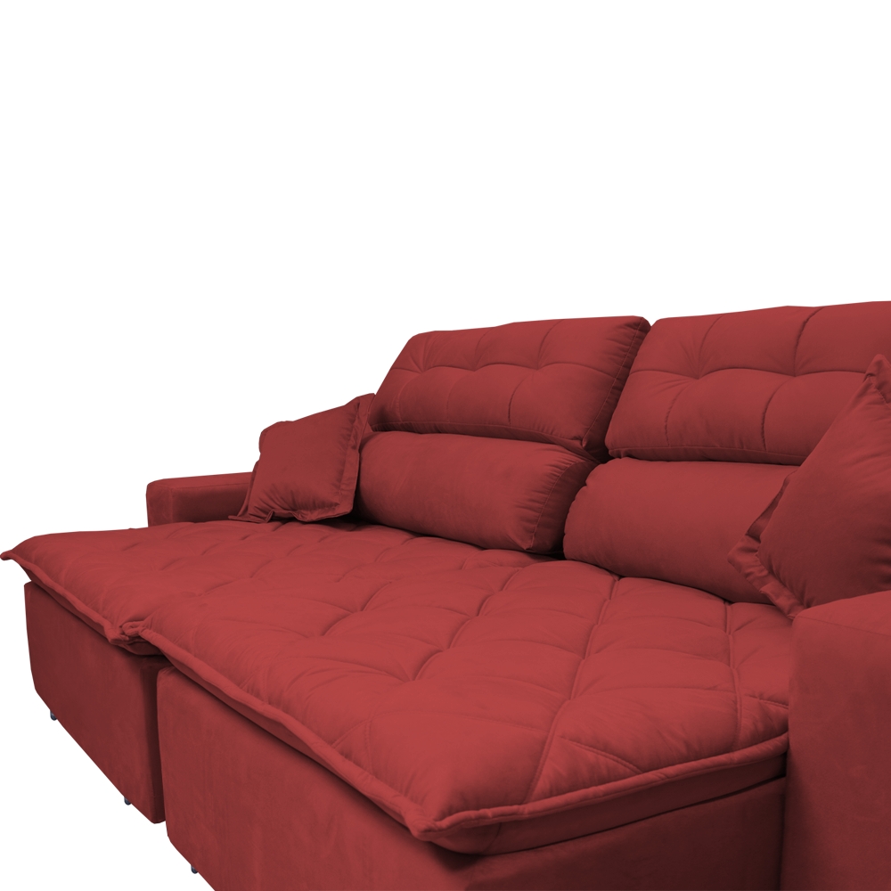 Sofá 2,02m Retrátil e Reclinável com Molas Cama inBox Confort Tecido Suede Velusoft Vermelho