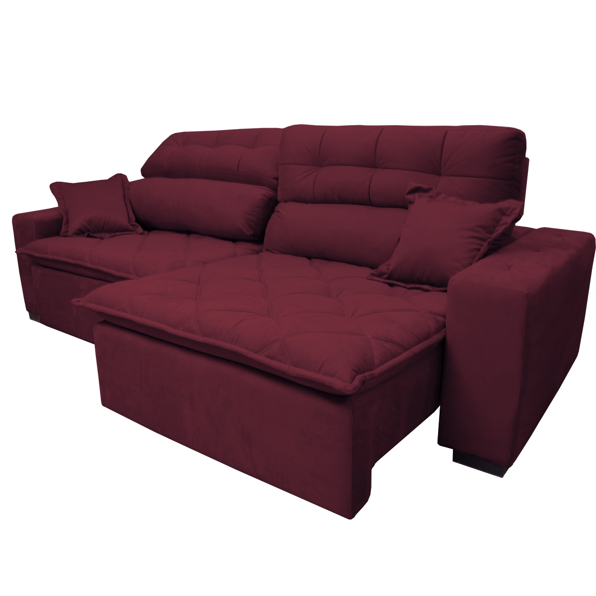 Sofá 2,02m Retrátil e Reclinável com Molas Cama inBox Confort Tecido Suede Velusoft Vinho