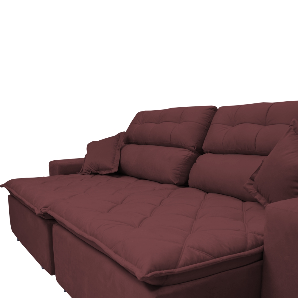 Sofá 2,02m Retrátil e Reclinável com Molas Cama inBox Confort Tecido Suede Velusoft Vinho
