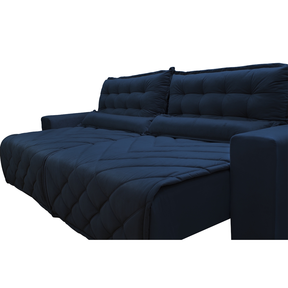 Sofá 2,02m Retrátil e Reclinável com Molas Cama inBox Plus Tecido Suede Velusoft Azul
