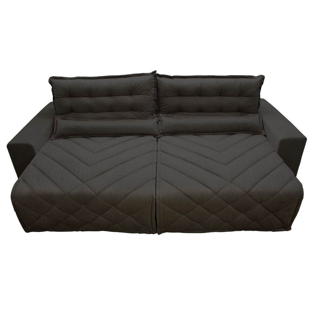 Sofá 2,02m Retrátil e Reclinável com Molas Cama inBox Plus Tecido Suede Velusoft Café