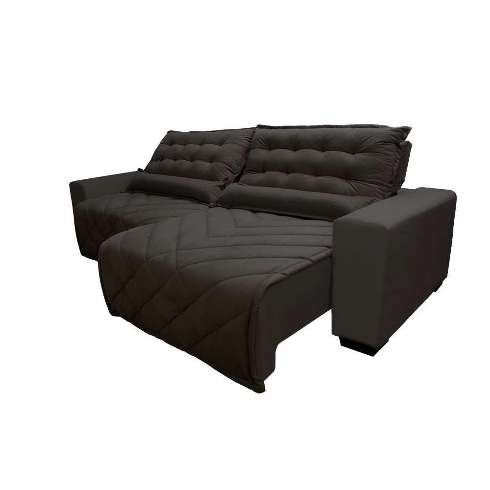 Sofá 2,02m Retrátil e Reclinável com Molas Cama inBox Plus Tecido Suede Velusoft Café