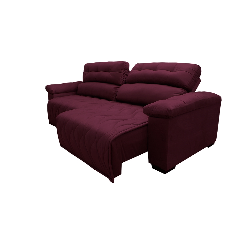 Sofá 2,02m Retrátil e Reclinável com Molas Cama inBox Top Tecido Suede Velusoft Vinho