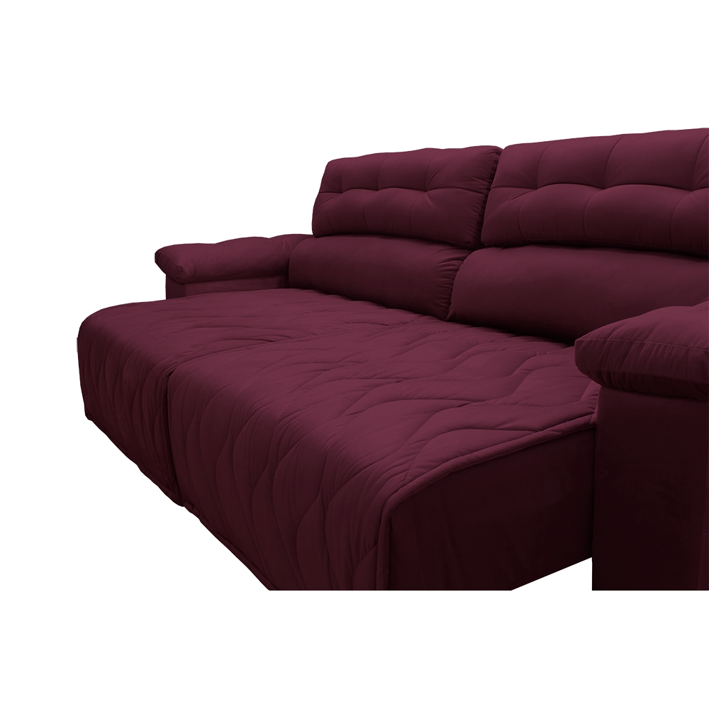 Sofá 2,02m Retrátil e Reclinável com Molas Cama inBox Top Tecido Suede Velusoft Vinho