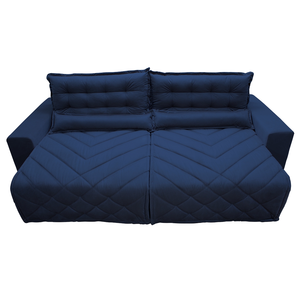 Sofá 2,12m Retrátil e Reclinável com Molas Cama inBox Plus Tecido Suede Velusoft Azul