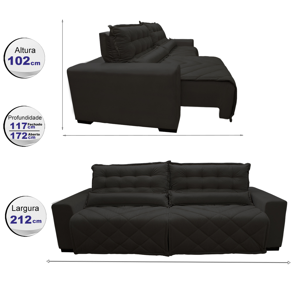 Sofá 2,12m Retrátil e Reclinável com Molas Cama inBox Plus Tecido Suede Velusoft Café