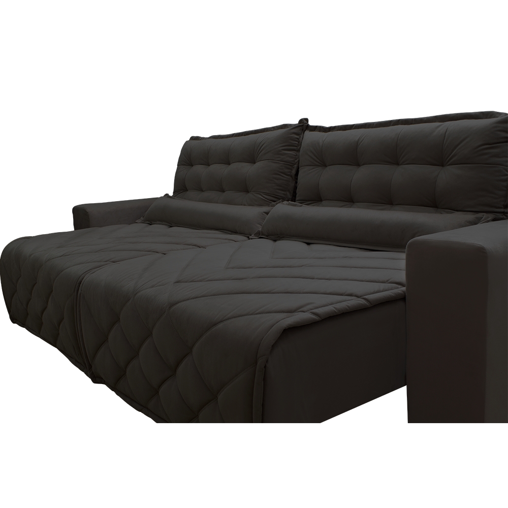 Sofá 2,12m Retrátil e Reclinável com Molas Cama inBox Plus Tecido Suede Velusoft Café