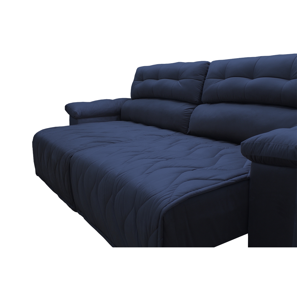 Sofá 2,12m Retrátil e Reclinável com Molas Cama inBox Top Tecido Suede Velusoft Azul