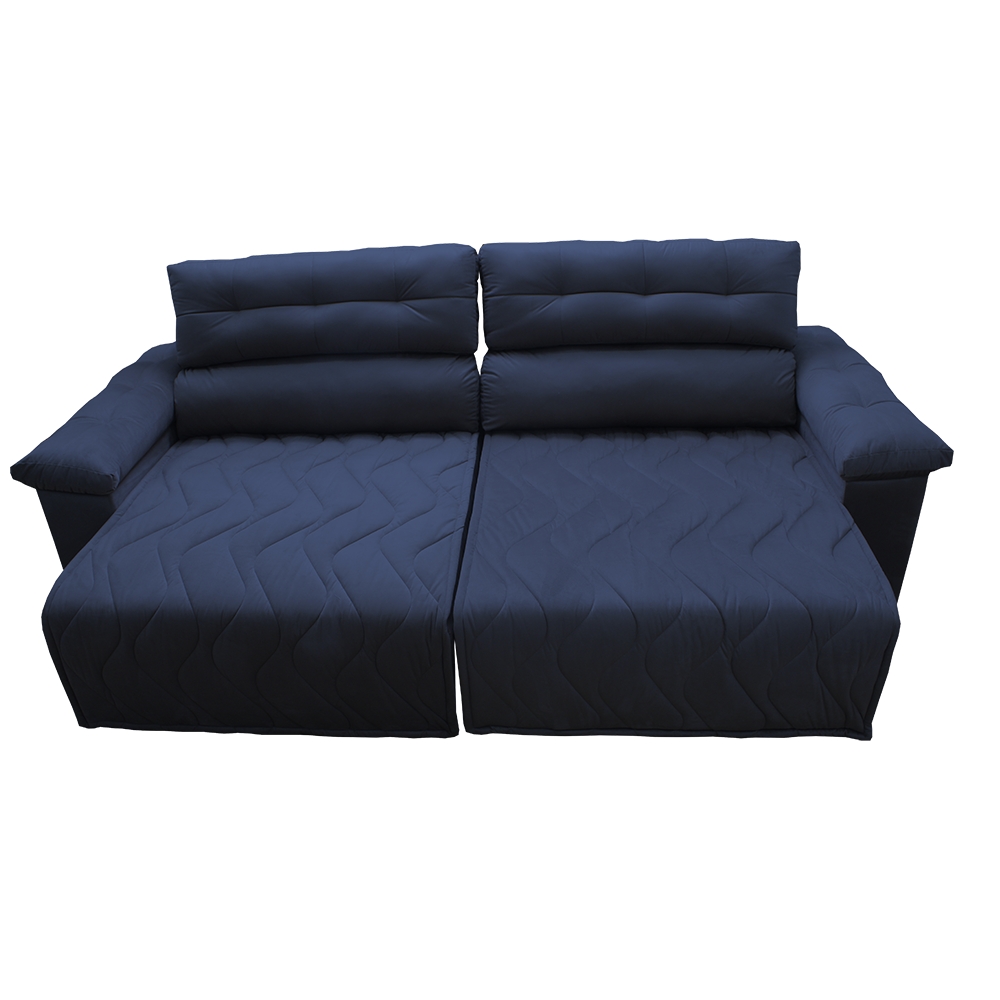 Sofá 2,12m Retrátil e Reclinável com Molas Cama inBox Top Tecido Suede Velusoft Azul