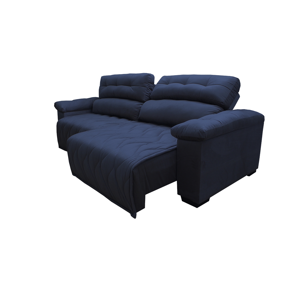 Sofá 2,12m Retrátil e Reclinável com Molas Cama inBox Top Tecido Suede Velusoft Azul