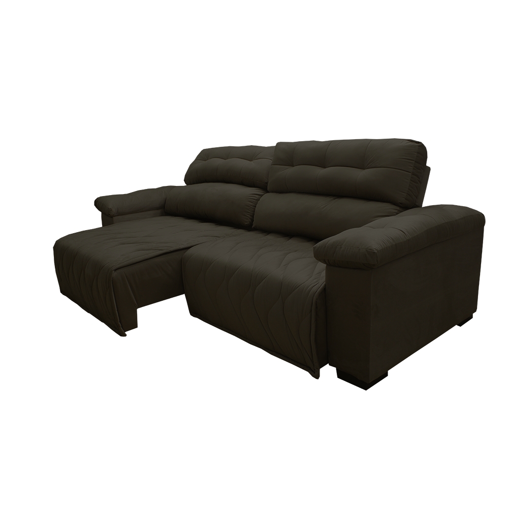 Sofá 2,12m Retrátil e Reclinável com Molas Cama inBox Top Tecido Suede Velusoft Café