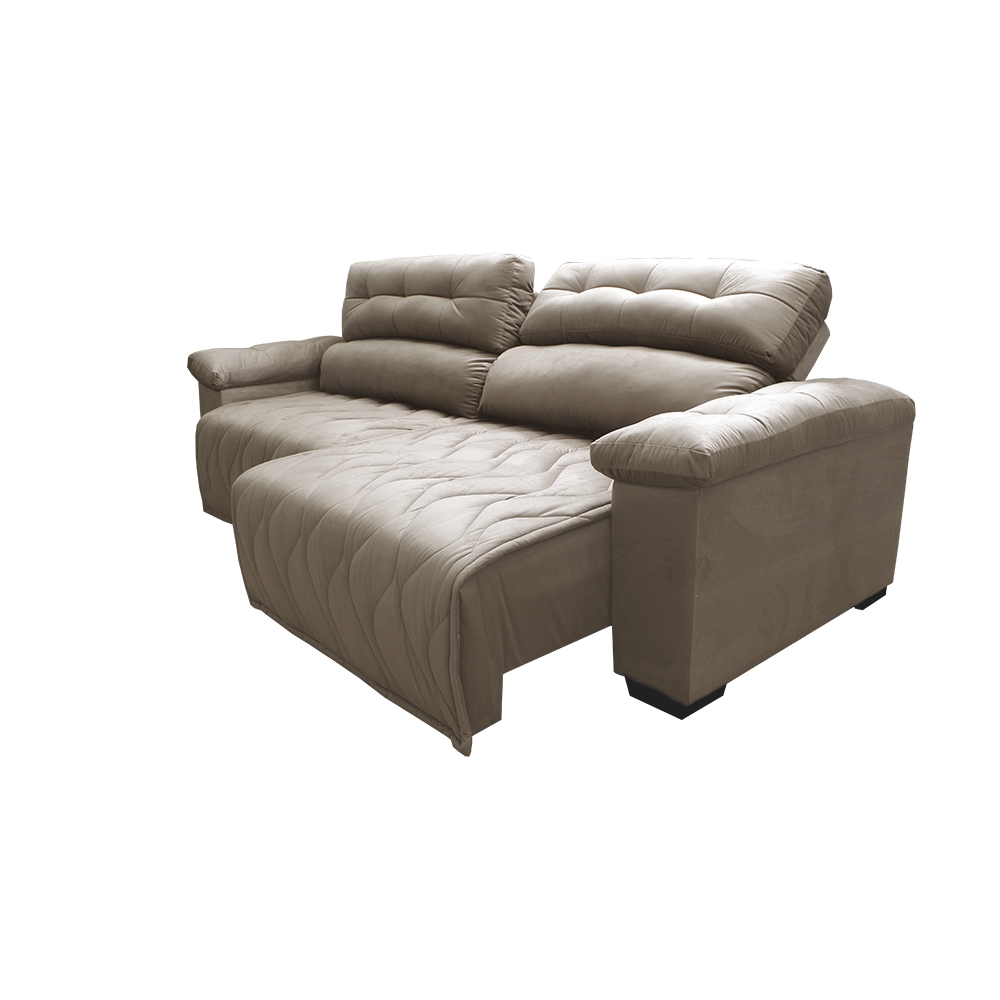 Sofá 2,12m Retrátil e Reclinável com Molas Cama inBox Top Tecido Suede Velusoft Castor