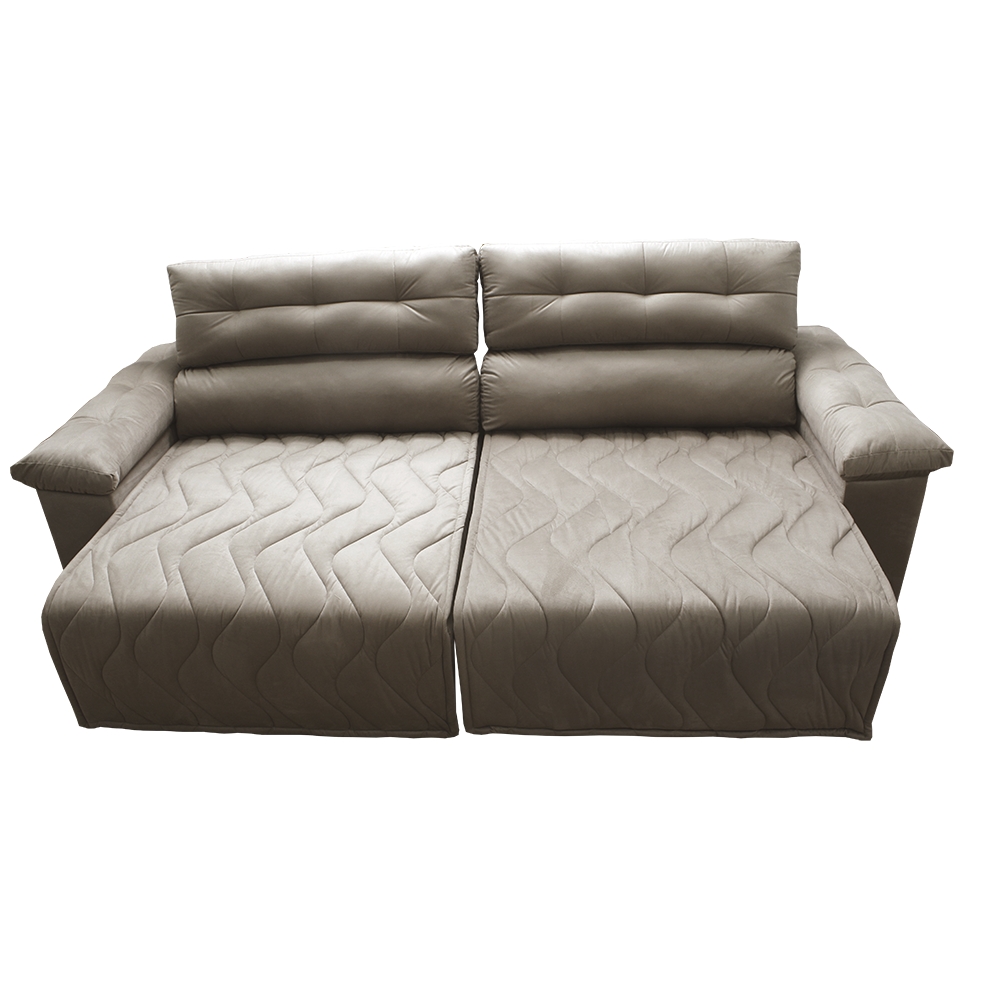 Sofá 2,12m Retrátil e Reclinável com Molas Cama inBox Top Tecido Suede Velusoft Castor