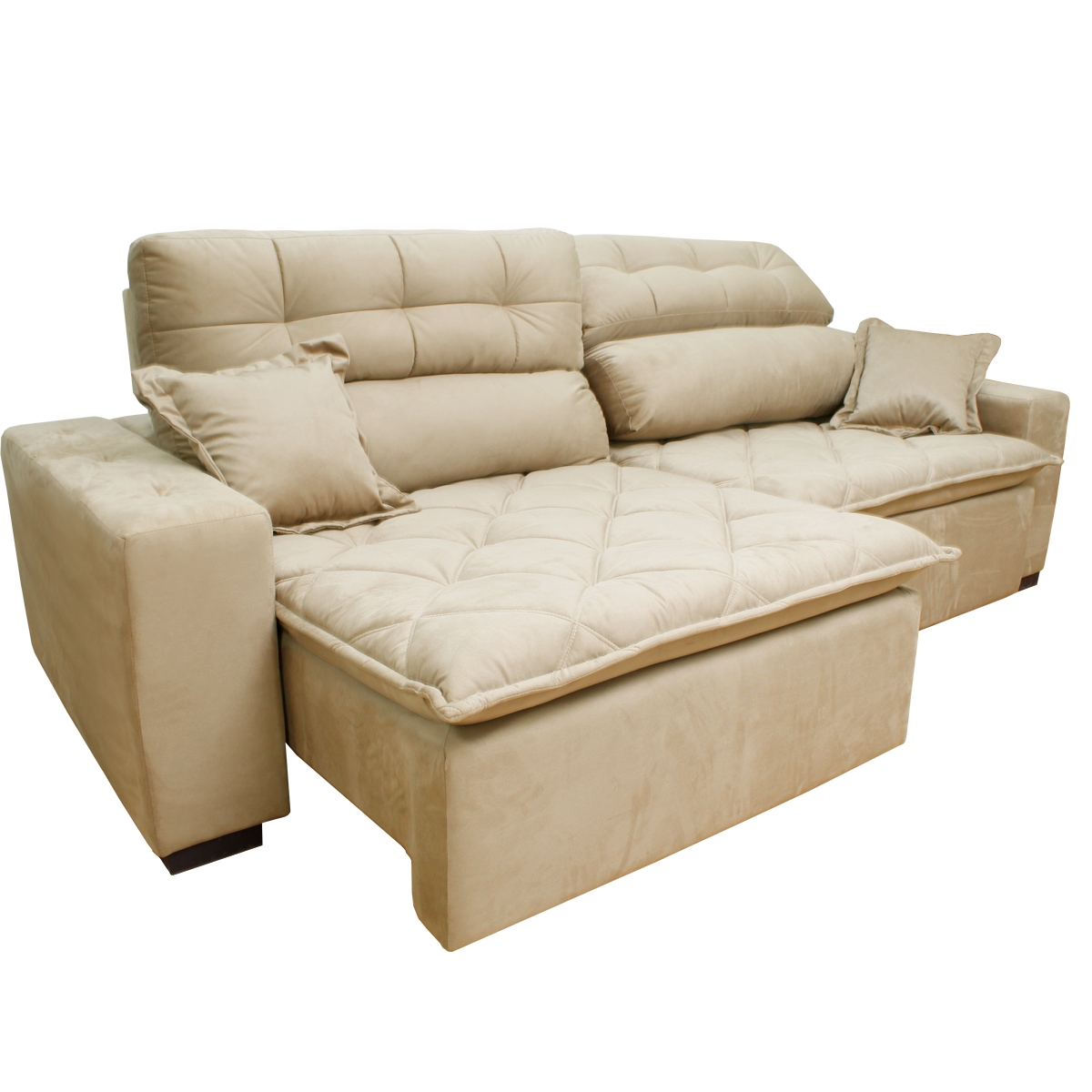 Sofá 2,22m Retrátil e Reclinável com Molas Cama inBox Confort Tecido Suede Velusoft Bege