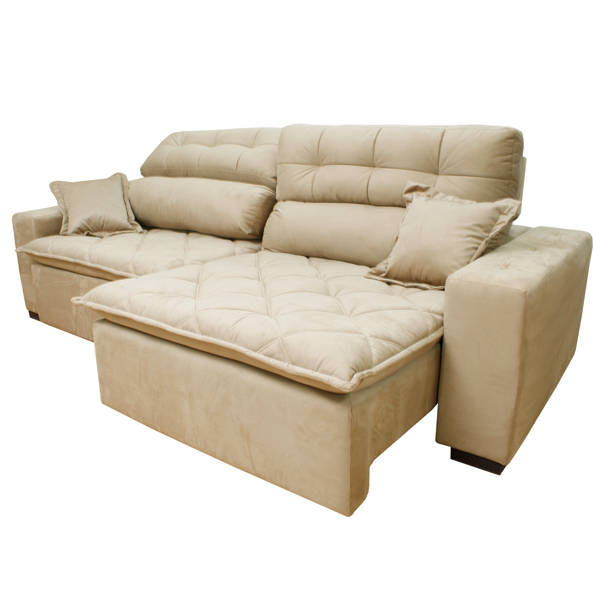 Sofá 2,22m Retrátil e Reclinável com Molas Cama inBox Confort Tecido Suede Velusoft Bege