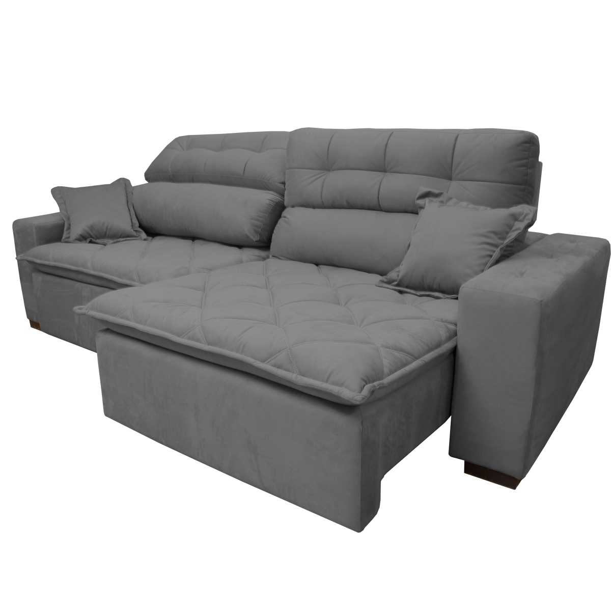 Sofá 2,22m Retrátil e Reclinável com Molas Cama inBox Confort Tecido Suede Velusoft Cinza