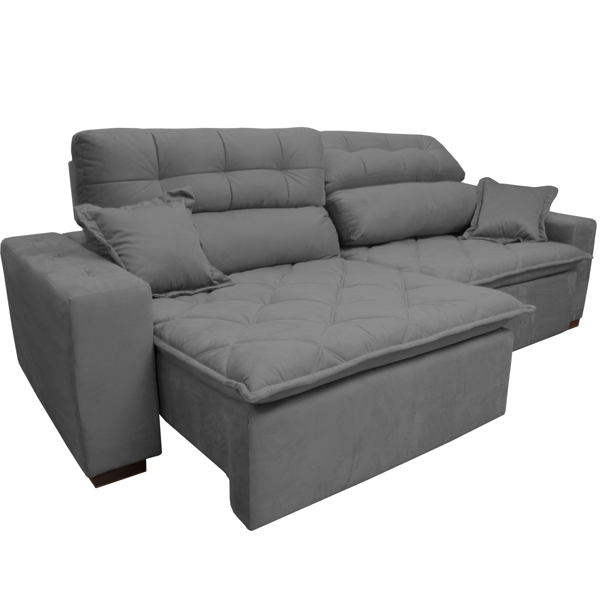 Sofá 2,22m Retrátil e Reclinável com Molas Cama inBox Confort Tecido Suede Velusoft Cinza