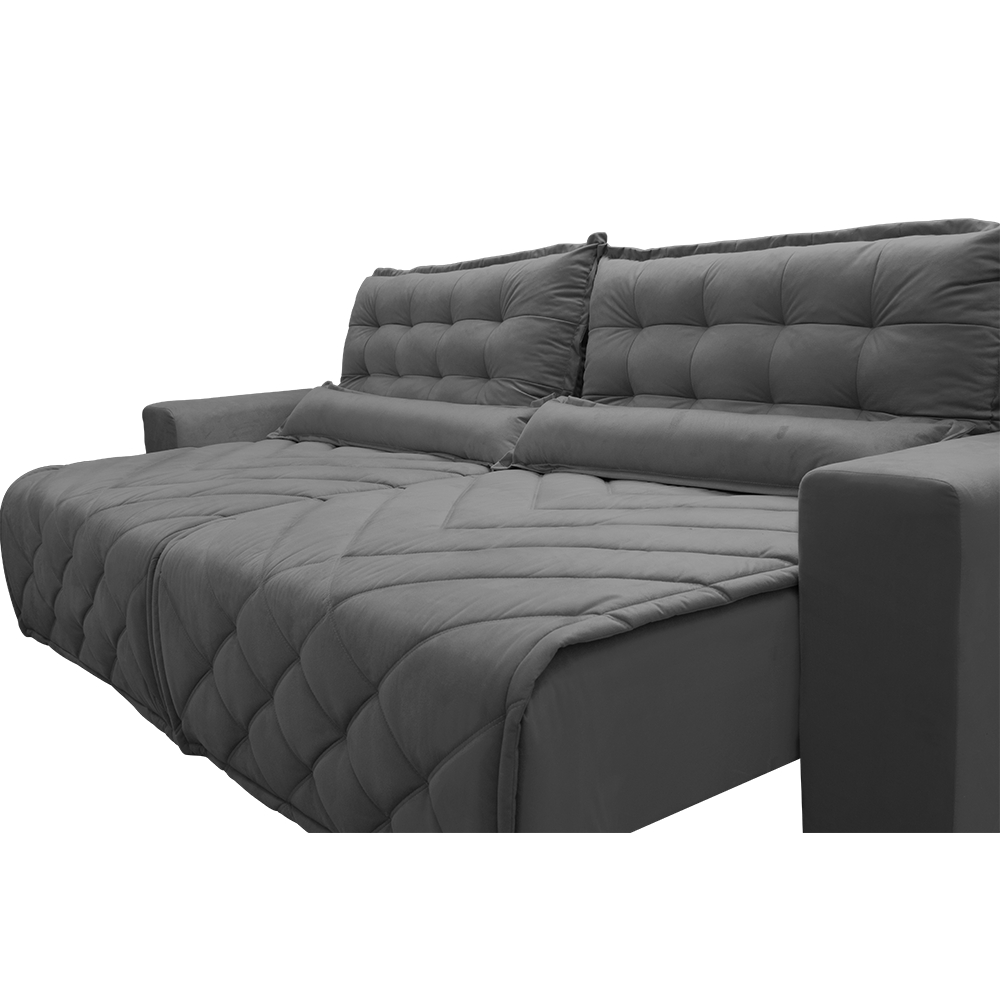 Sofá 2,22m Retrátil e Reclinável com Molas Cama inBox Plus Tecido Suede Velusoft Cinza