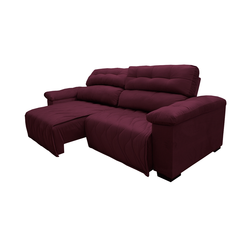 Sofá 2,22m Retrátil e Reclinável com Molas Cama inBox Top Tecido Suede Velusoft Vinho