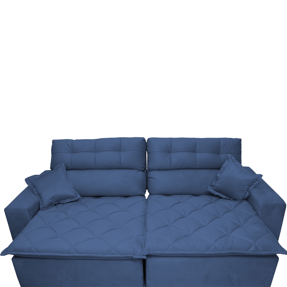 Sofá 2,32m Retrátil e Reclinável com Molas Cama inBox Confort Tecido Suede Velusoft Azul