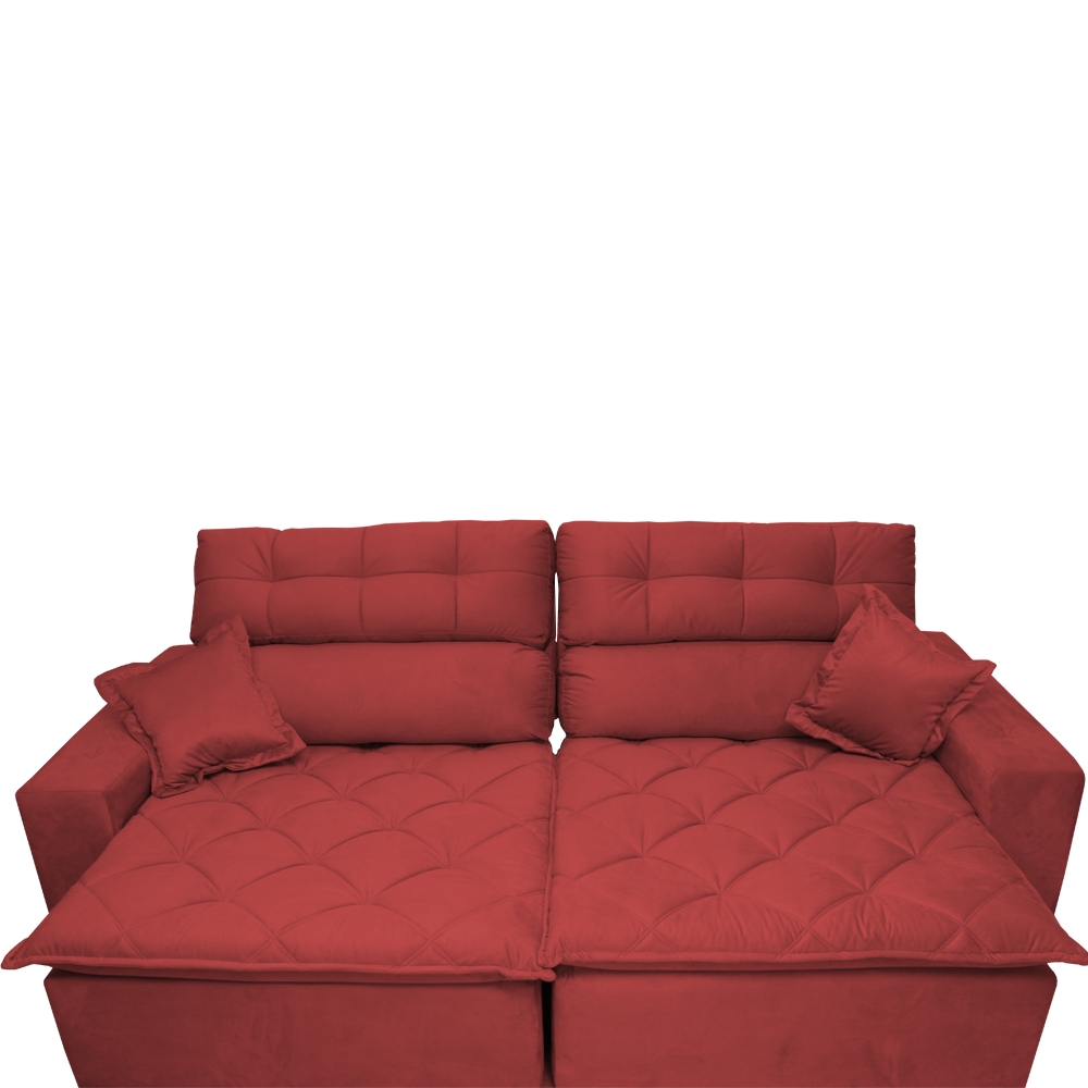 Sofá 2,32m Retrátil e Reclinável com Molas Cama inBox Confort Tecido Suede Velusoft Vermelho