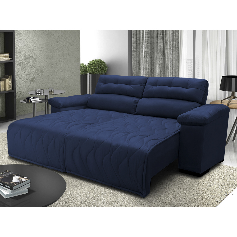 Sofá 2,32m Retrátil e Reclinável com Molas Cama inBox Top Tecido Suede Velusoft Azul