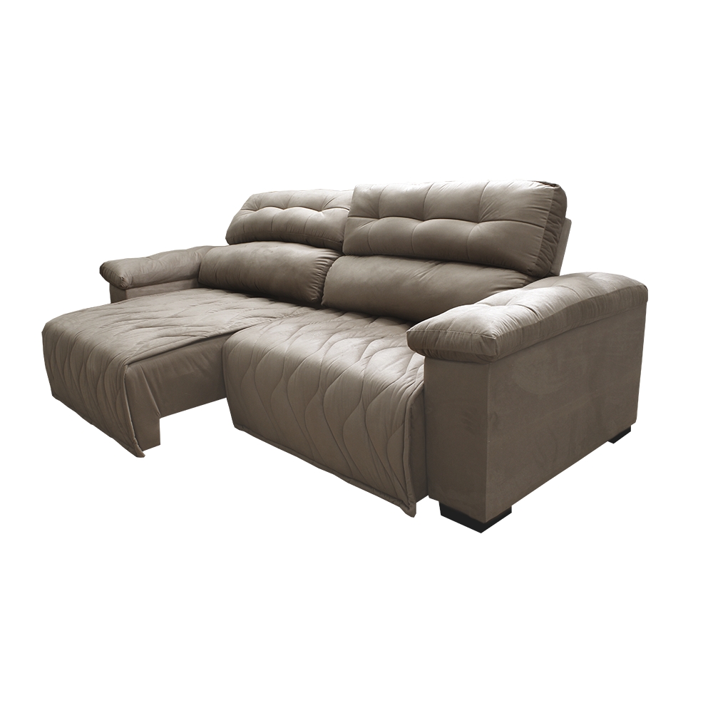 Sofá 2,32m Retrátil e Reclinável com Molas Cama inBox Top Tecido Suede Velusoft Castor