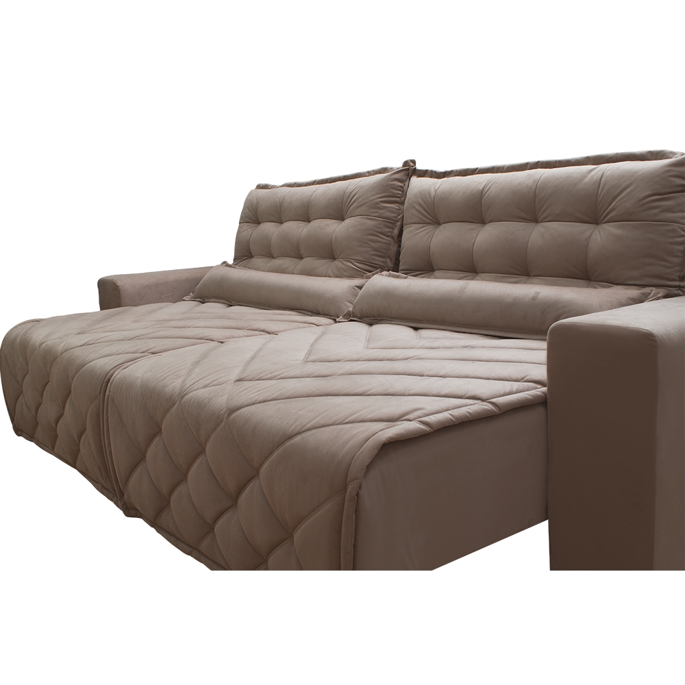 Sofá 2,42m Retrátil e Reclinável com Molas Cama inBox Plus Tecido Suede Velusoft Bege