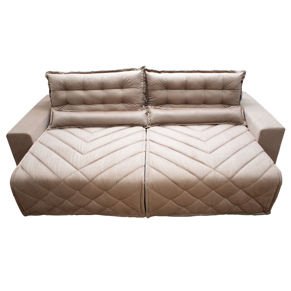Sofá 2,42m Retrátil e Reclinável com Molas Cama inBox Plus Tecido Suede Velusoft Bege
