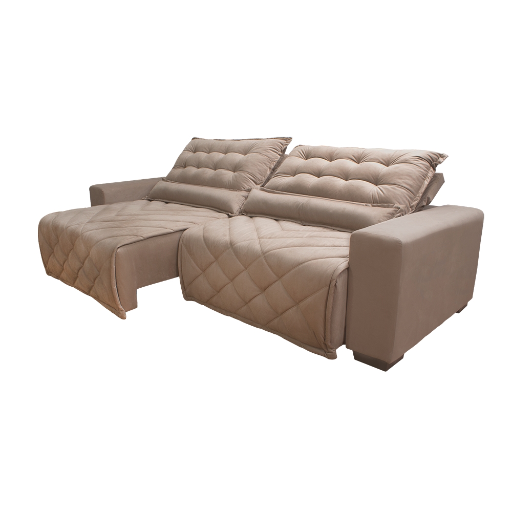 Sofá 2,42m Retrátil e Reclinável com Molas Cama inBox Plus Tecido Suede Velusoft Bege