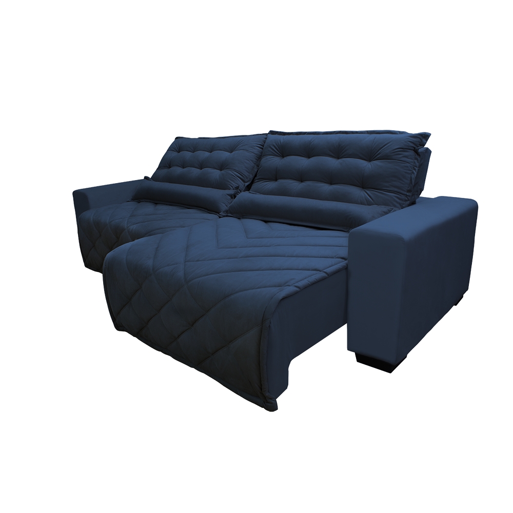 Sofá 2,52m Retrátil e Reclinável com Molas Cama inBox Plus Tecido Suede Velusoft Azul