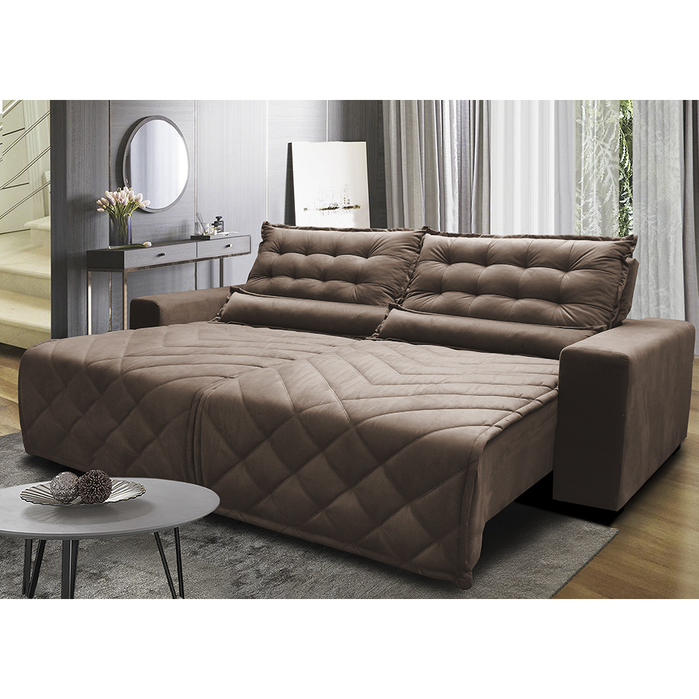 Sofá 2,52m Retrátil e Reclinável com Molas Cama inBox Plus Tecido Suede Velusoft Castor