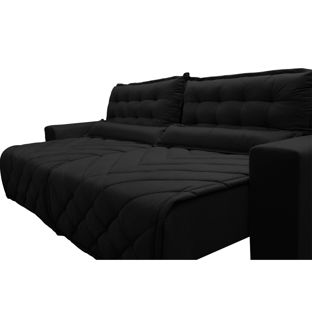 Sofá 2,52m Retrátil e Reclinável com Molas Cama inBox Plus Tecido Suede Velusoft Preto