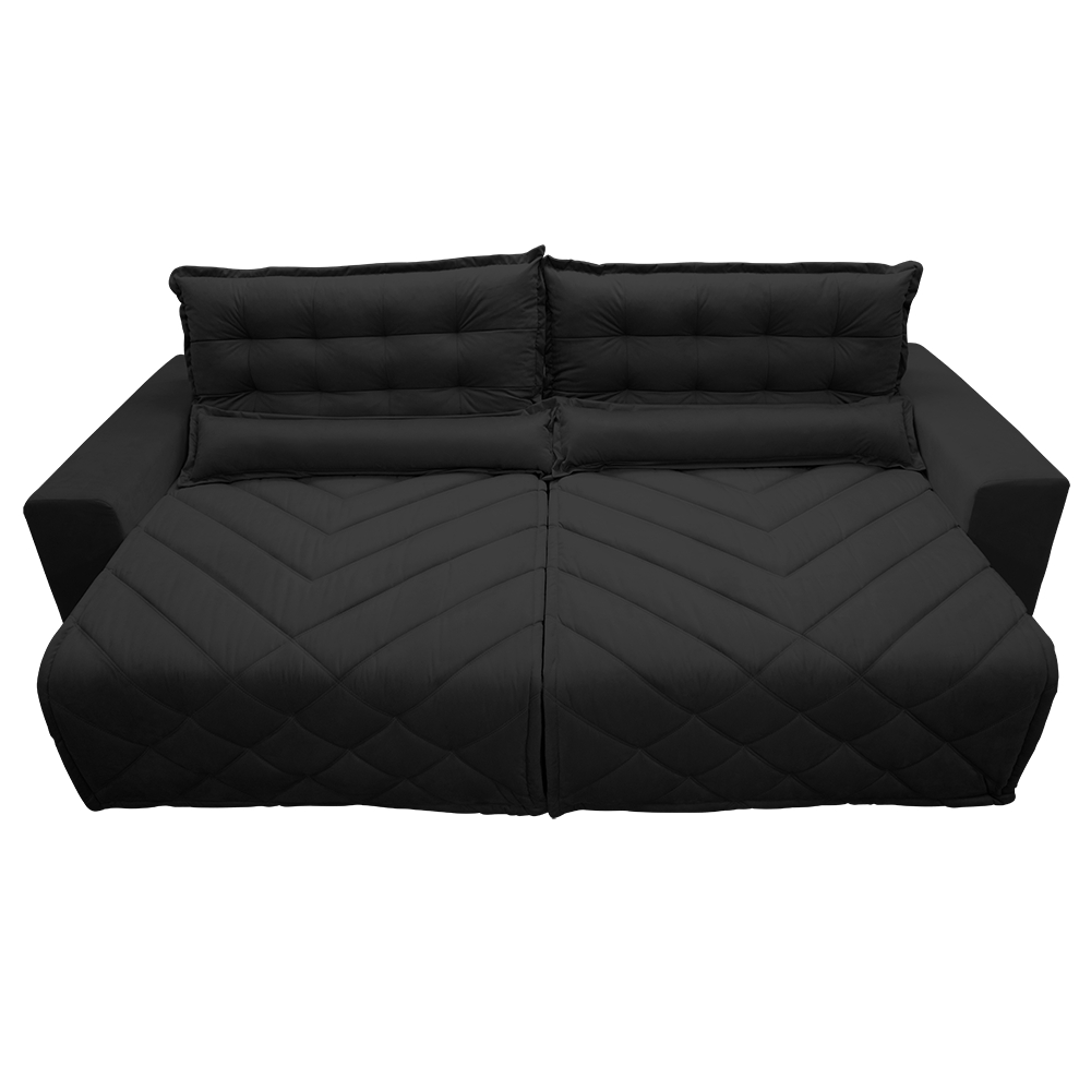 Sofá 2,52m Retrátil e Reclinável com Molas Cama inBox Plus Tecido Suede Velusoft Preto