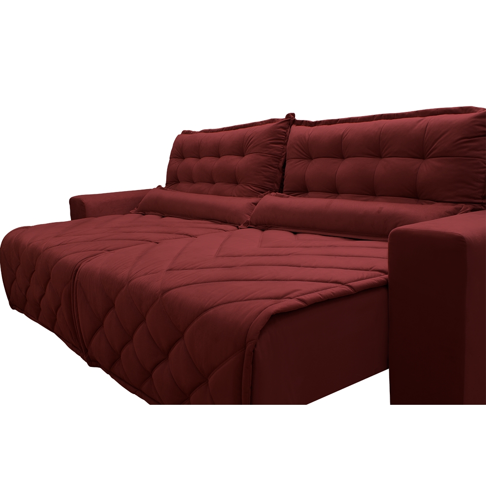 Sofá 2,52m Retrátil e Reclinável com Molas Cama inBox Plus Tecido Suede Velusoft Vermelho