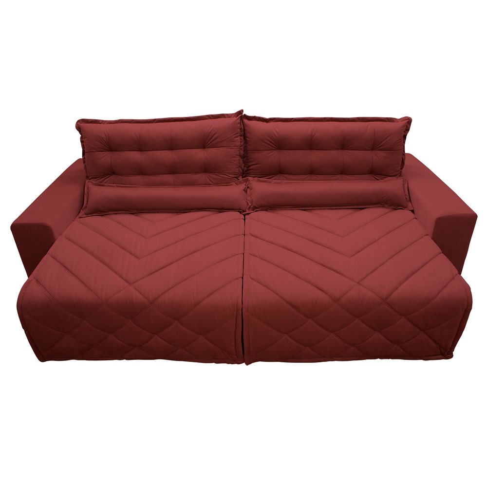 Sofá 2,52m Retrátil e Reclinável com Molas Cama inBox Plus Tecido Suede Velusoft Vermelho