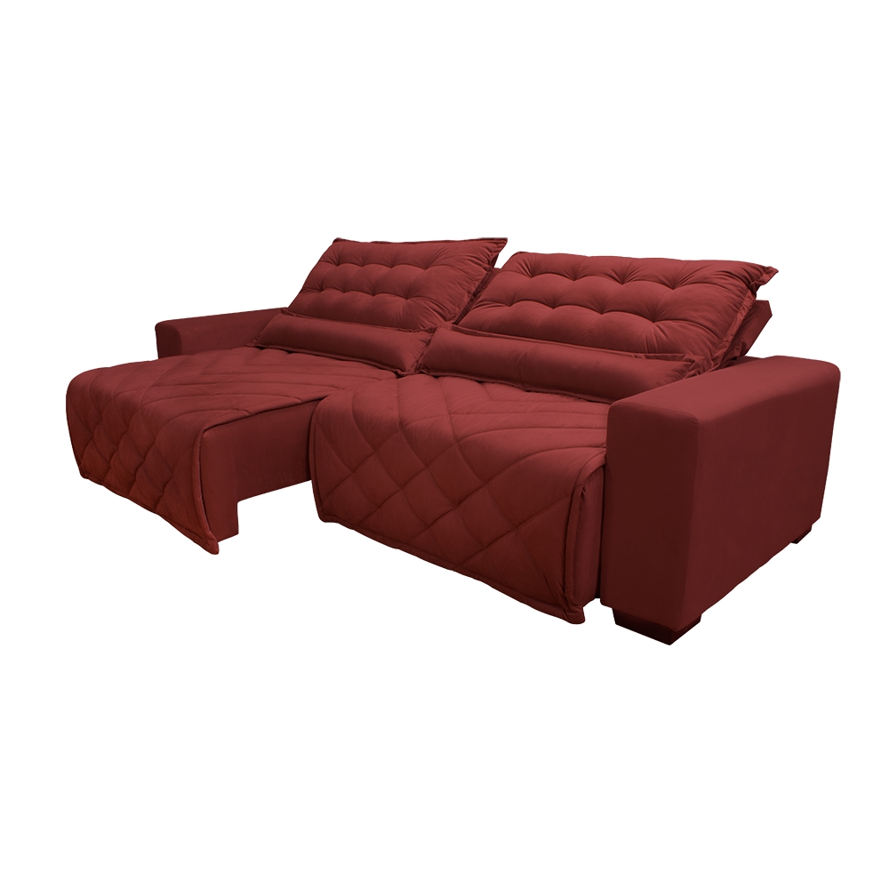 Sofá 2,52m Retrátil e Reclinável com Molas Cama inBox Plus Tecido Suede Velusoft Vermelho