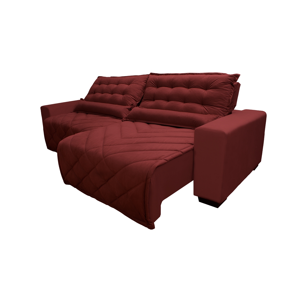 Sofá 2,52m Retrátil e Reclinável com Molas Cama inBox Plus Tecido Suede Velusoft Vermelho
