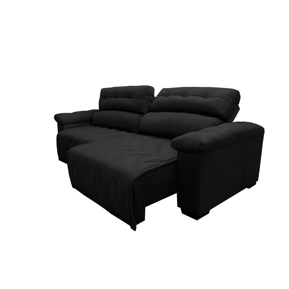 Sofá 2,52m Retrátil e Reclinável com Molas Cama inBox Top Tecido Suede Velusoft Preto