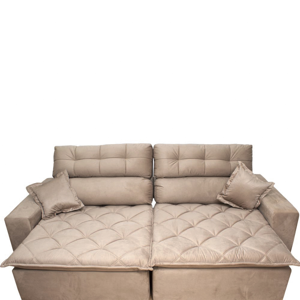 Sofá 2,62m Retrátil e Reclinável com Molas Cama inBox Confort Tecido Suede Velusoft Castor