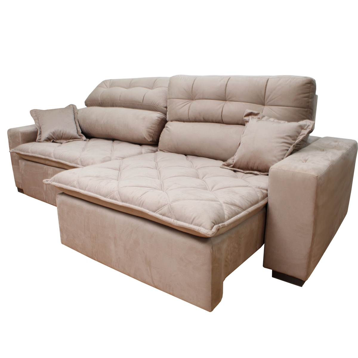 Sofá 2,62m Retrátil e Reclinável com Molas Cama inBox Confort Tecido Suede Velusoft Castor