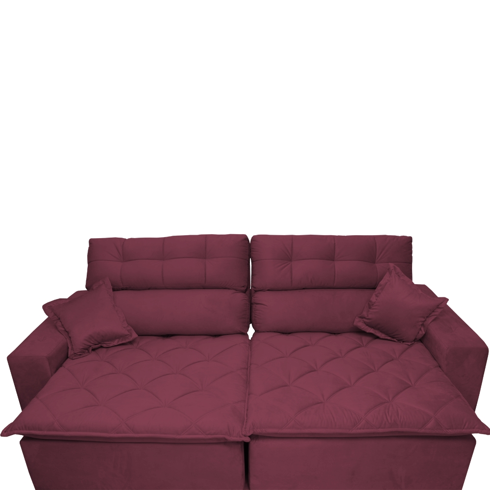 Sofá 2,62m Retrátil e Reclinável com Molas Cama inBox Confort Tecido Suede Velusoft Vinho