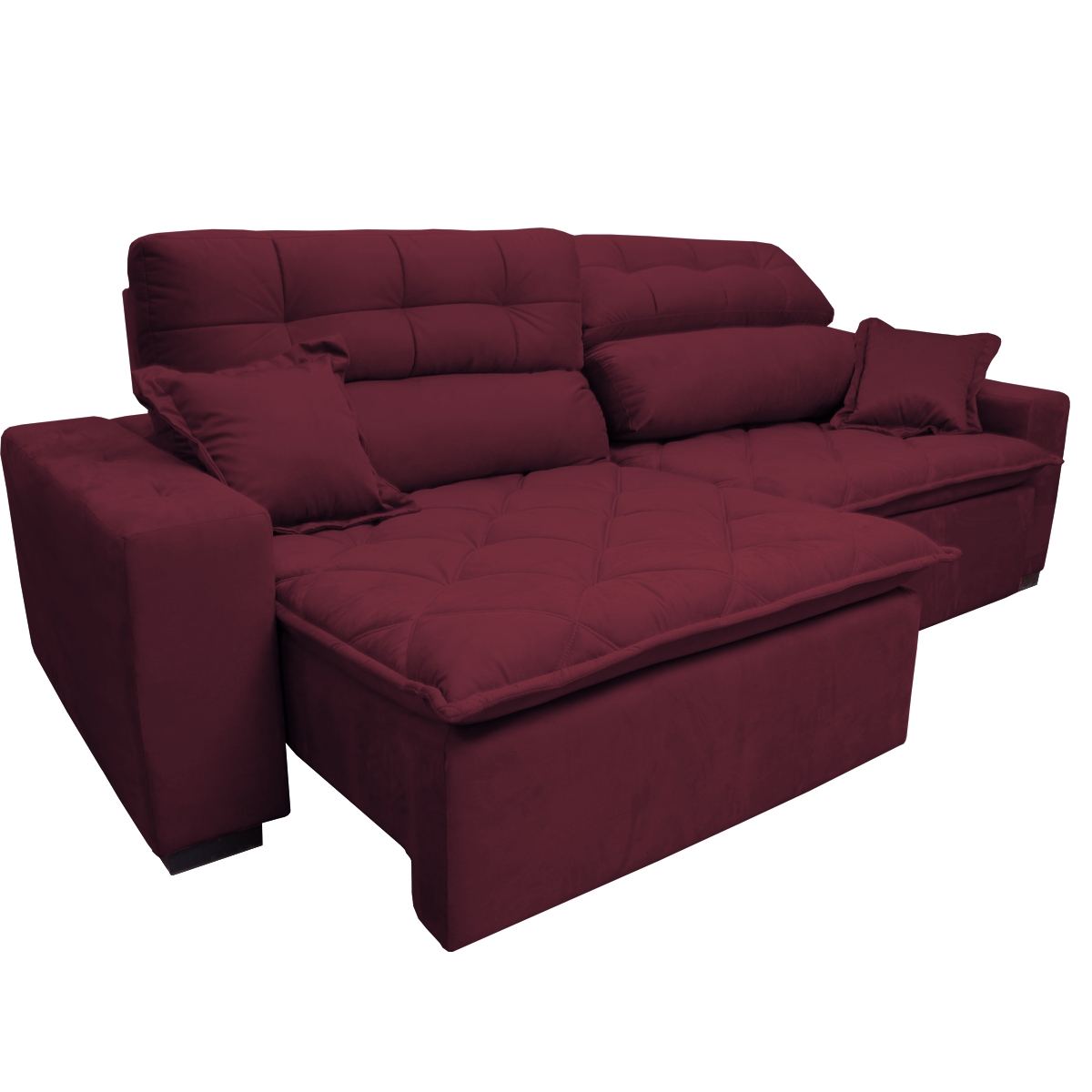 Sofá 2,62m Retrátil e Reclinável com Molas Cama inBox Confort Tecido Suede Velusoft Vinho