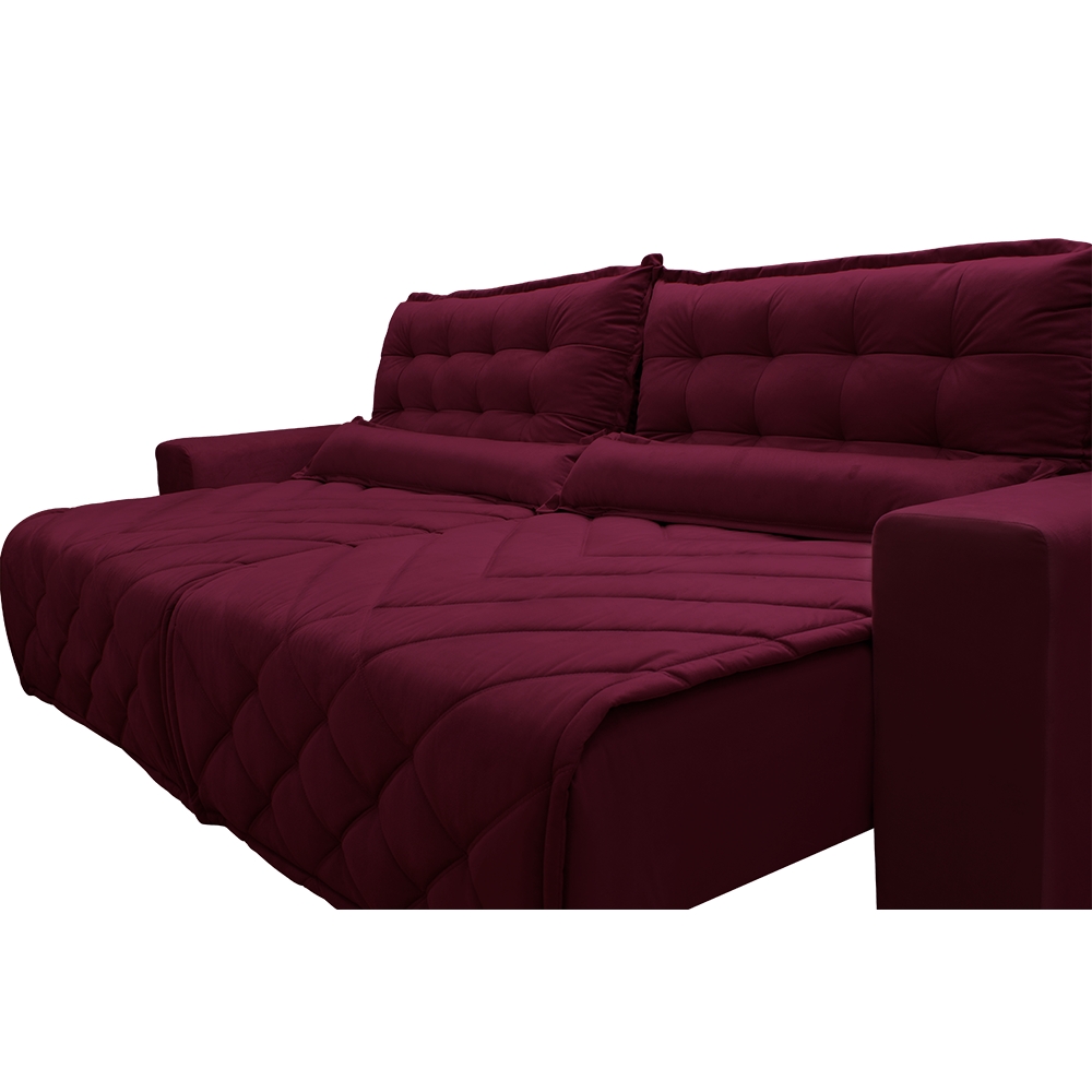 Sofá 2,62m Retrátil e Reclinável com Molas Cama inBox Plus Tecido Suede Velusoft Vinho