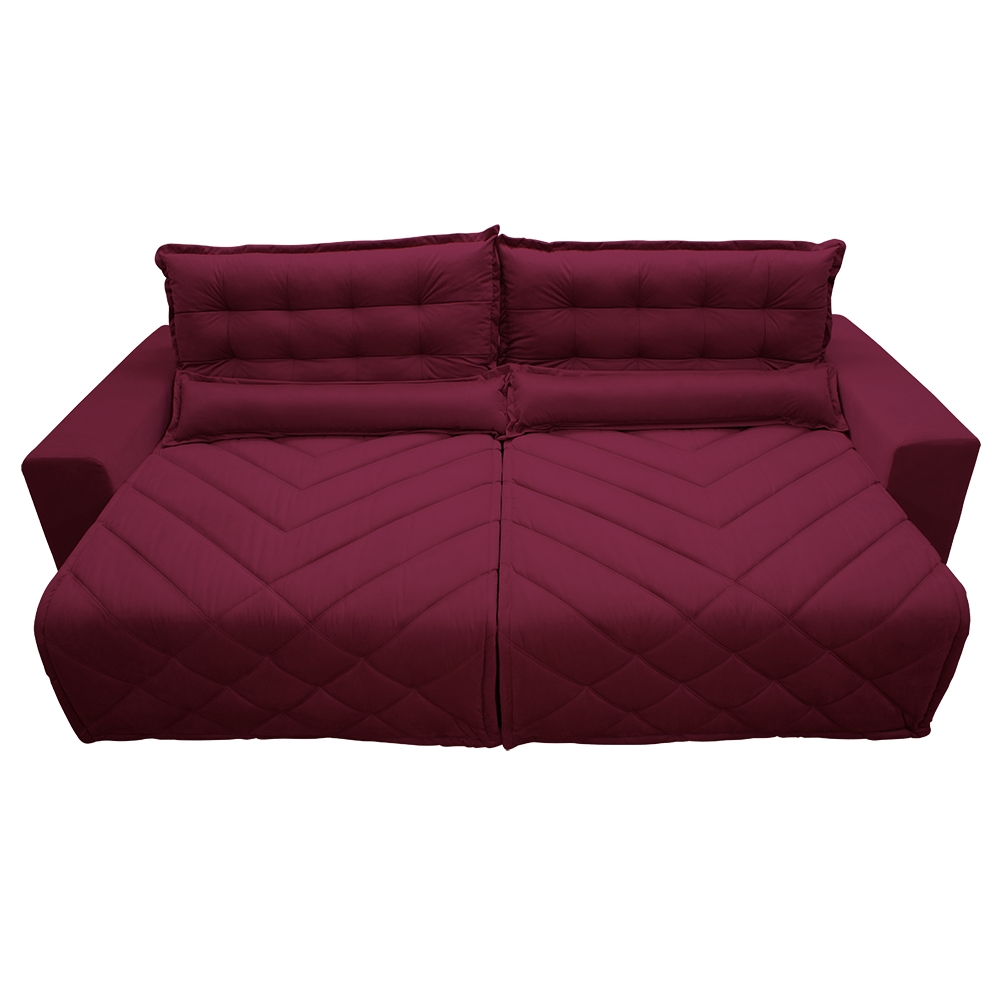 Sofá 2,62m Retrátil e Reclinável com Molas Cama inBox Plus Tecido Suede Velusoft Vinho