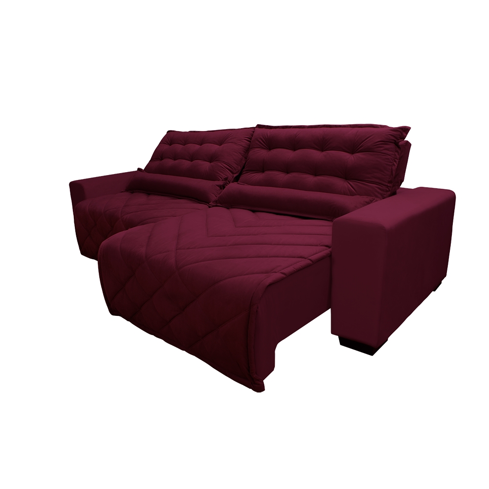 Sofá 2,62m Retrátil e Reclinável com Molas Cama inBox Plus Tecido Suede Velusoft Vinho