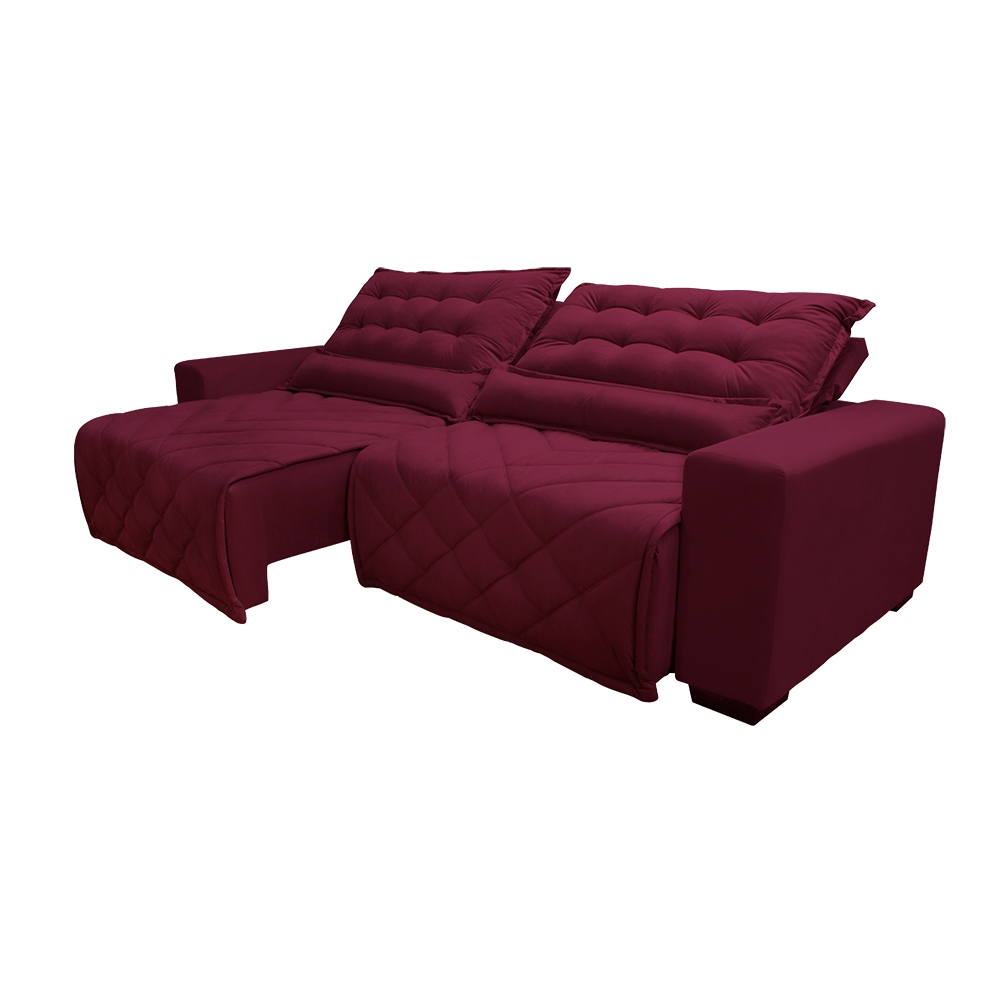 Sofá 2,62m Retrátil e Reclinável com Molas Cama inBox Plus Tecido Suede Velusoft Vinho