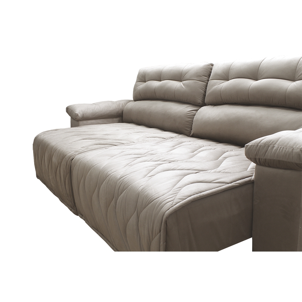 Sofá 2,62m Retrátil e Reclinável com Molas Cama inBox Top Tecido Suede Velusoft Bege