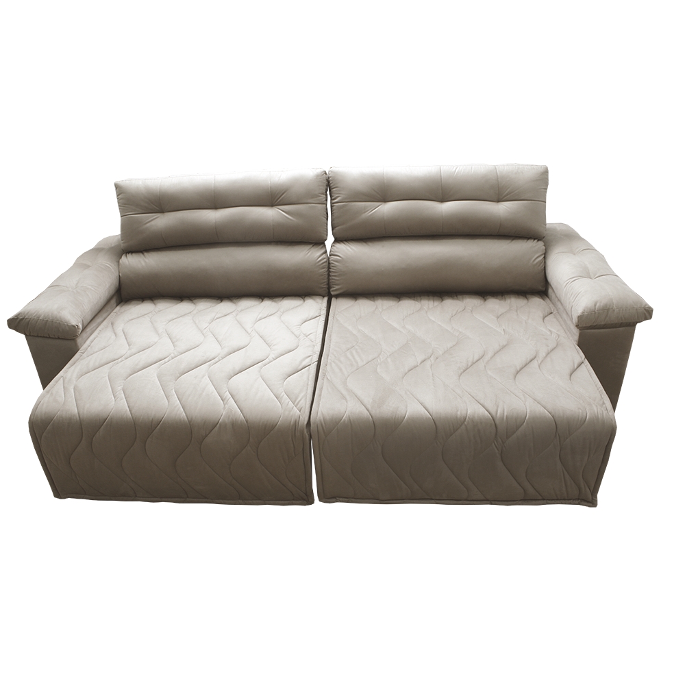 Sofá 2,62m Retrátil e Reclinável com Molas Cama inBox Top Tecido Suede Velusoft Bege